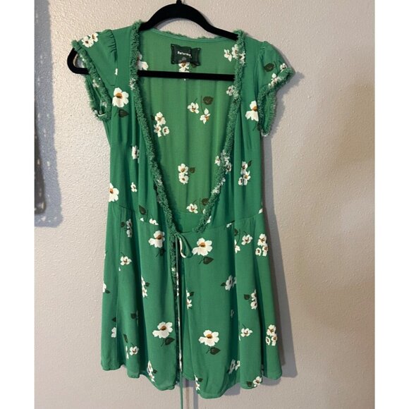 Reformation Dress XS Extra Small Oyster Green Floral Wrap Lola Summer - Picture 6 of 9